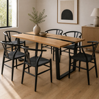 Dori 7pc Dining Table Set 7 Wishbone Black Chair Natural