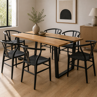 Dori 7pc Dining Table Set 7 Wishbone Black Chair Natural