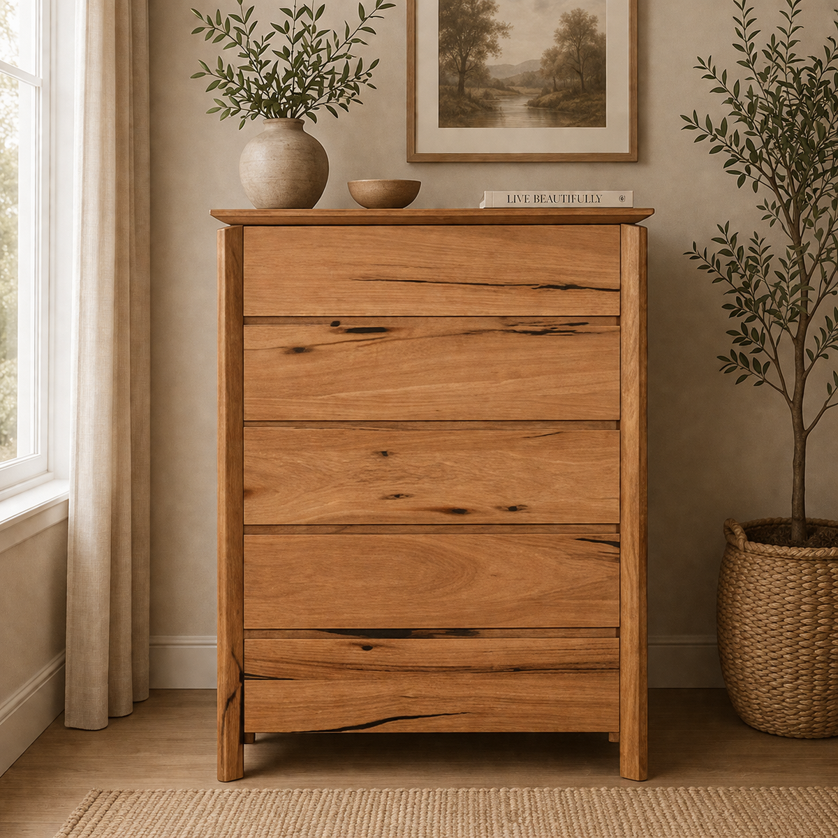 Japon Tallboy 5 Drawer Cabinet Storage Natural