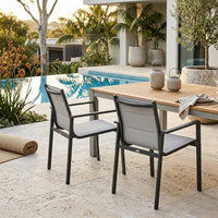 Oro 2pc Set Aluminium Outdoor Dining Chair Charcoal