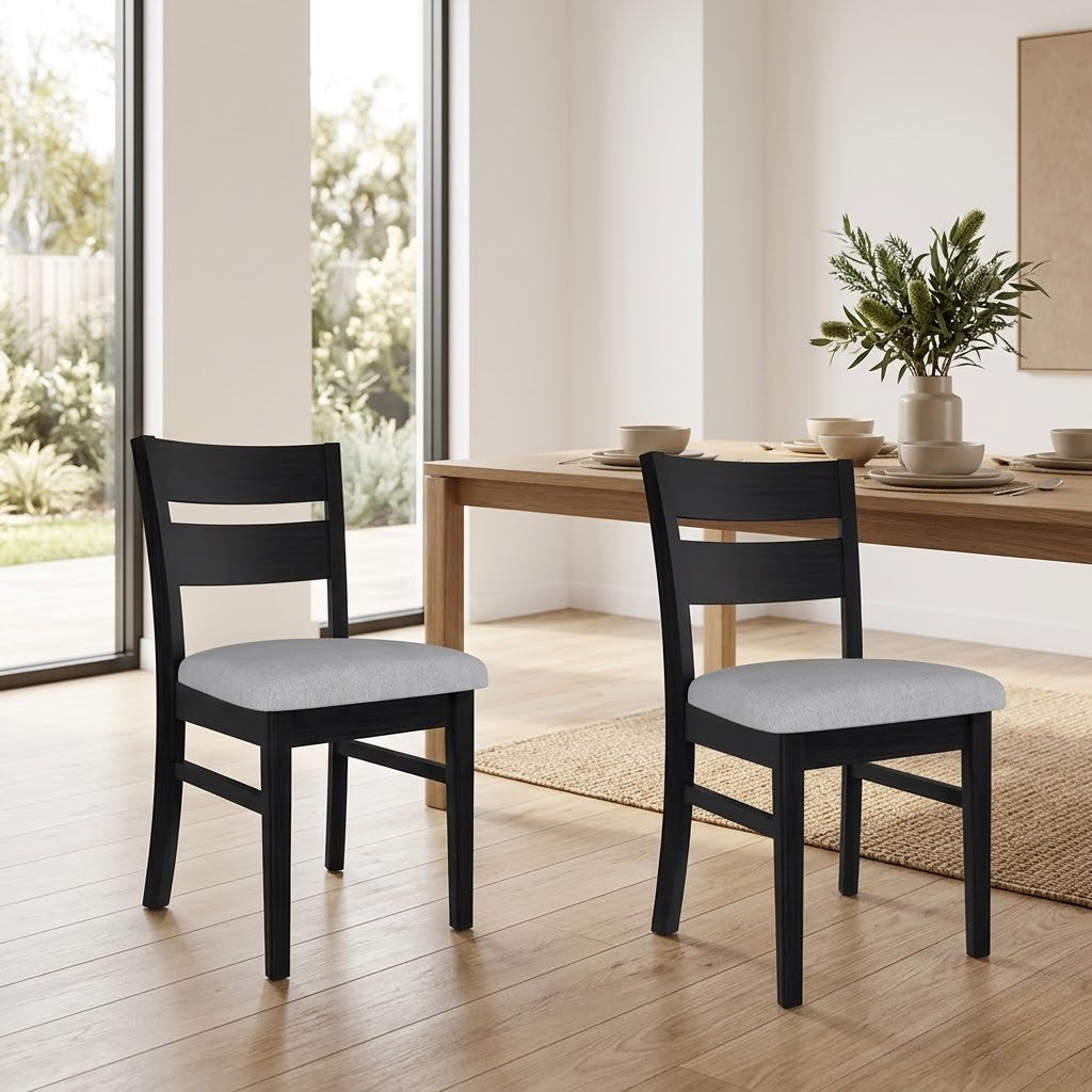 Ellen 2pc Set Dining Chair Fabric Seat Black