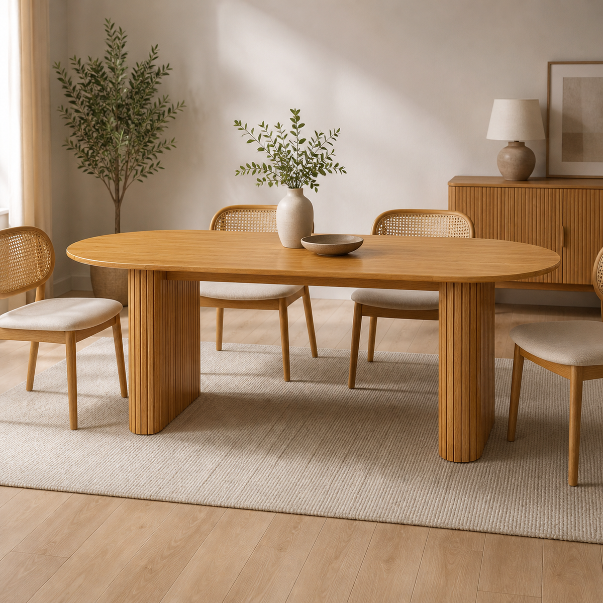 Noir 220cm Timber Oval Dining Table Natural