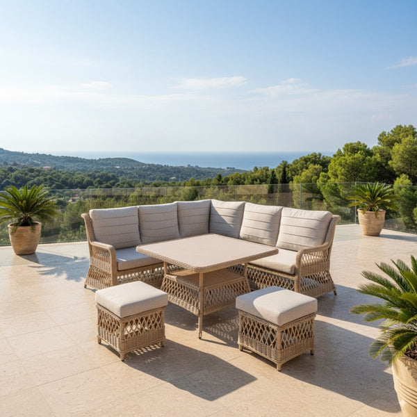 Acapulco 6pc Outdoor Wicker Corner Sofa Lounge Set Coffee Table Natural