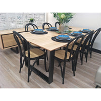 Aconite 7pc 180cm Dining Table Set 6 Arched Back Chair Solid Messmate Timber