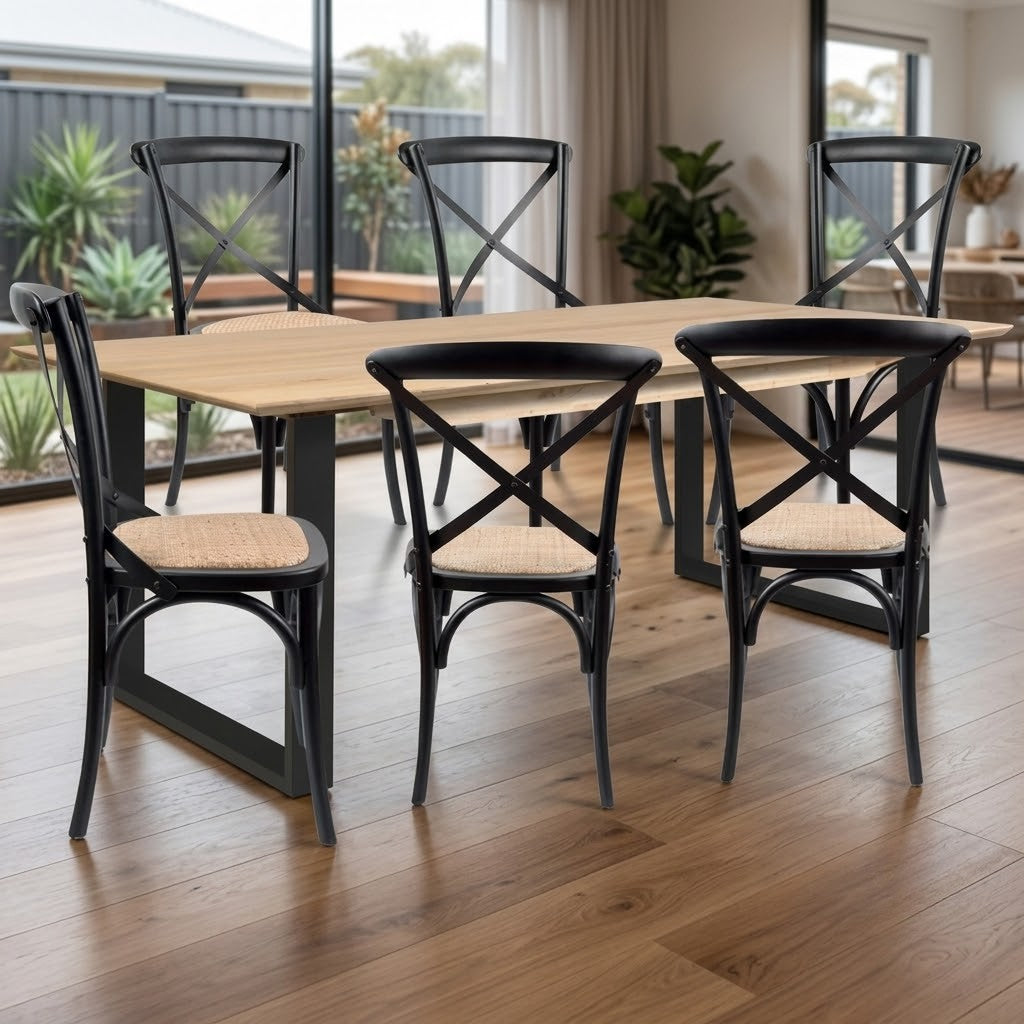 Aconite 7pc 180cm Dining Table X-back Chair Set