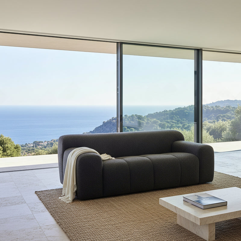 Aero 2 Seater Boucle Fabric Sofa Lounge Charcoal