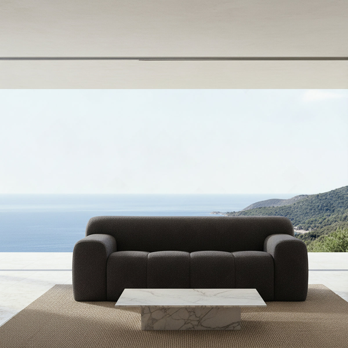 Aero 2 Seater Boucle Fabric Sofa Lounge Charcoal