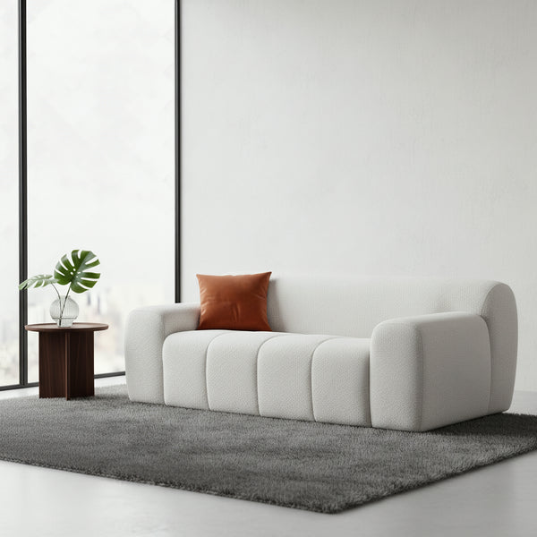 Aero 2 Seater Boucle Fabric Sofa Lounge Coco White