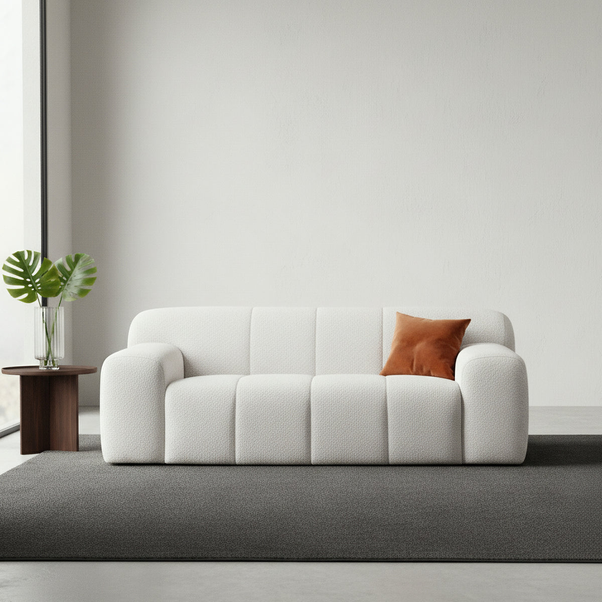 Aero 2 Seater Boucle Fabric Sofa Lounge Coco White