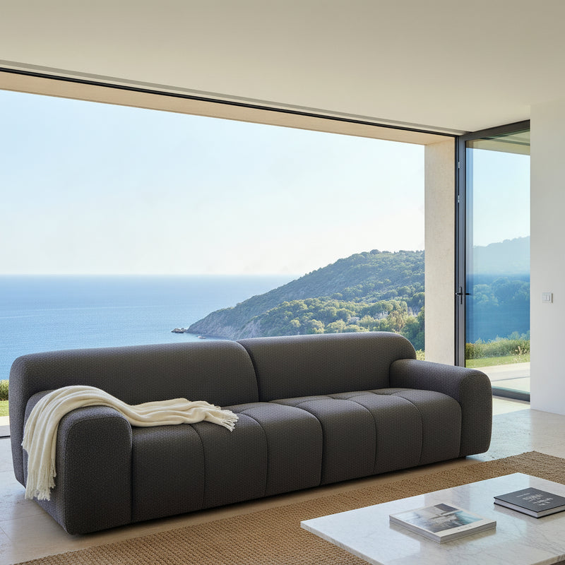 Aero 3 Seater Boucle Fabric Sofa Lounge Charcoal