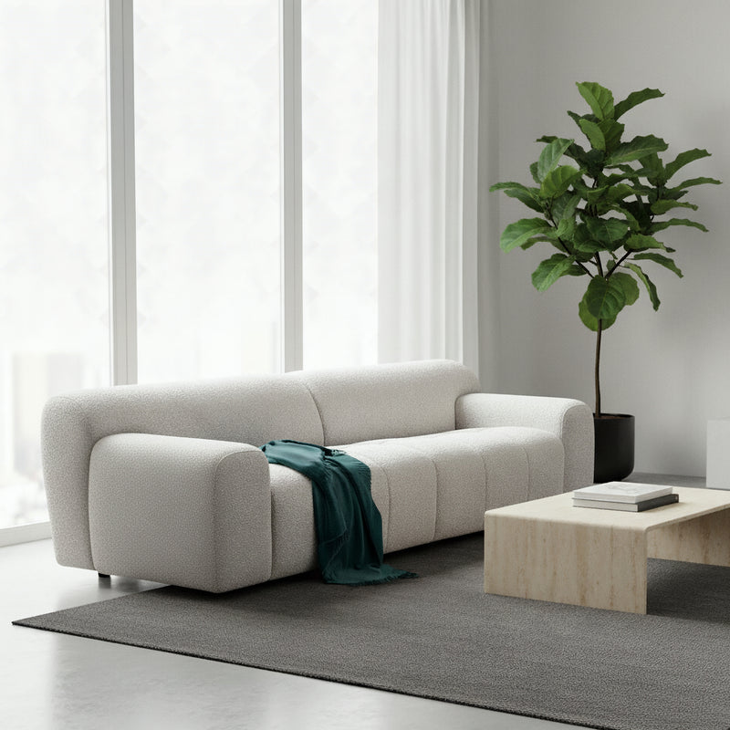 Aero 3 Seater Boucle Fabric Sofa Lounge Coco White