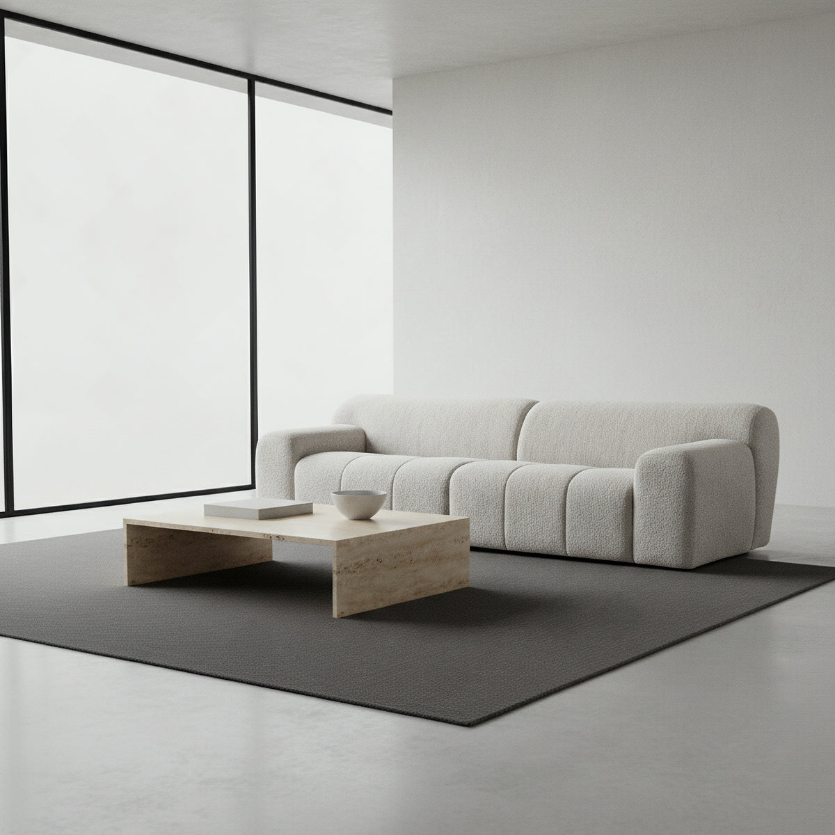 Aero 3 Seater Boucle Fabric Sofa Lounge Coco White