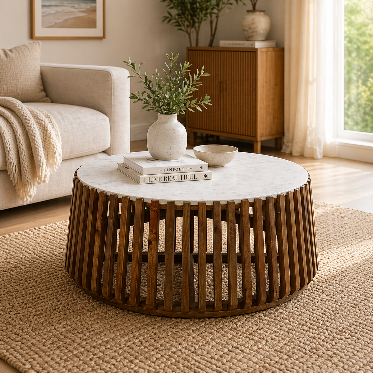 Agnes 80cm Marble Coffee Table Oak White