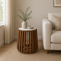 Agnes 50cm Marble Lamp Table Oak White