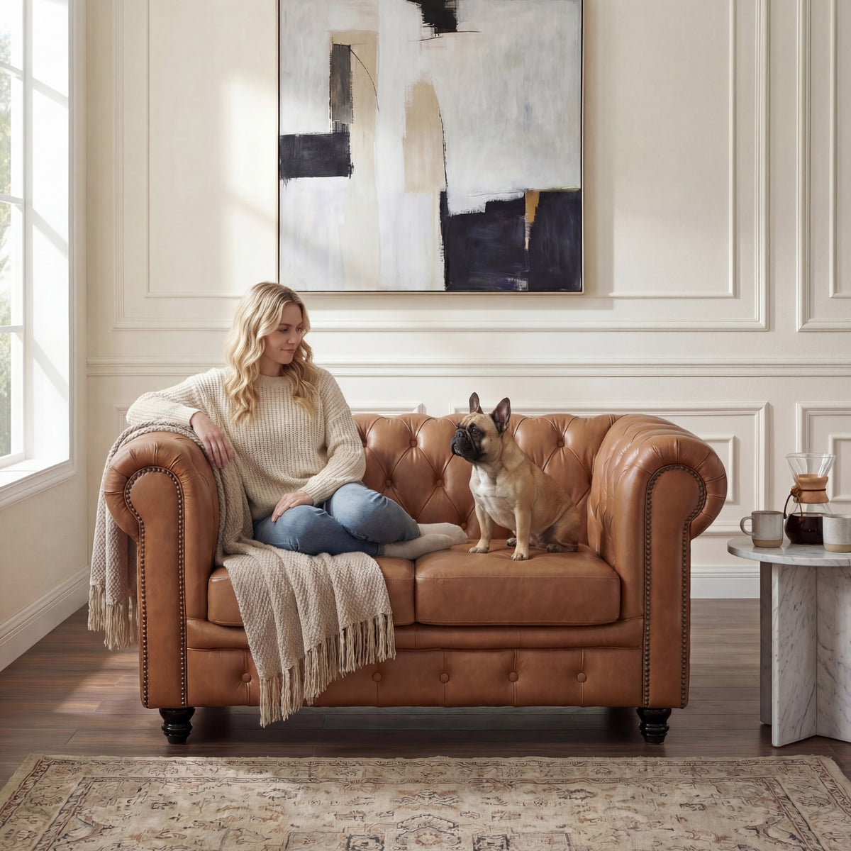 Alastair 2 Seater Sofa Lounge Genuine Leather Tan