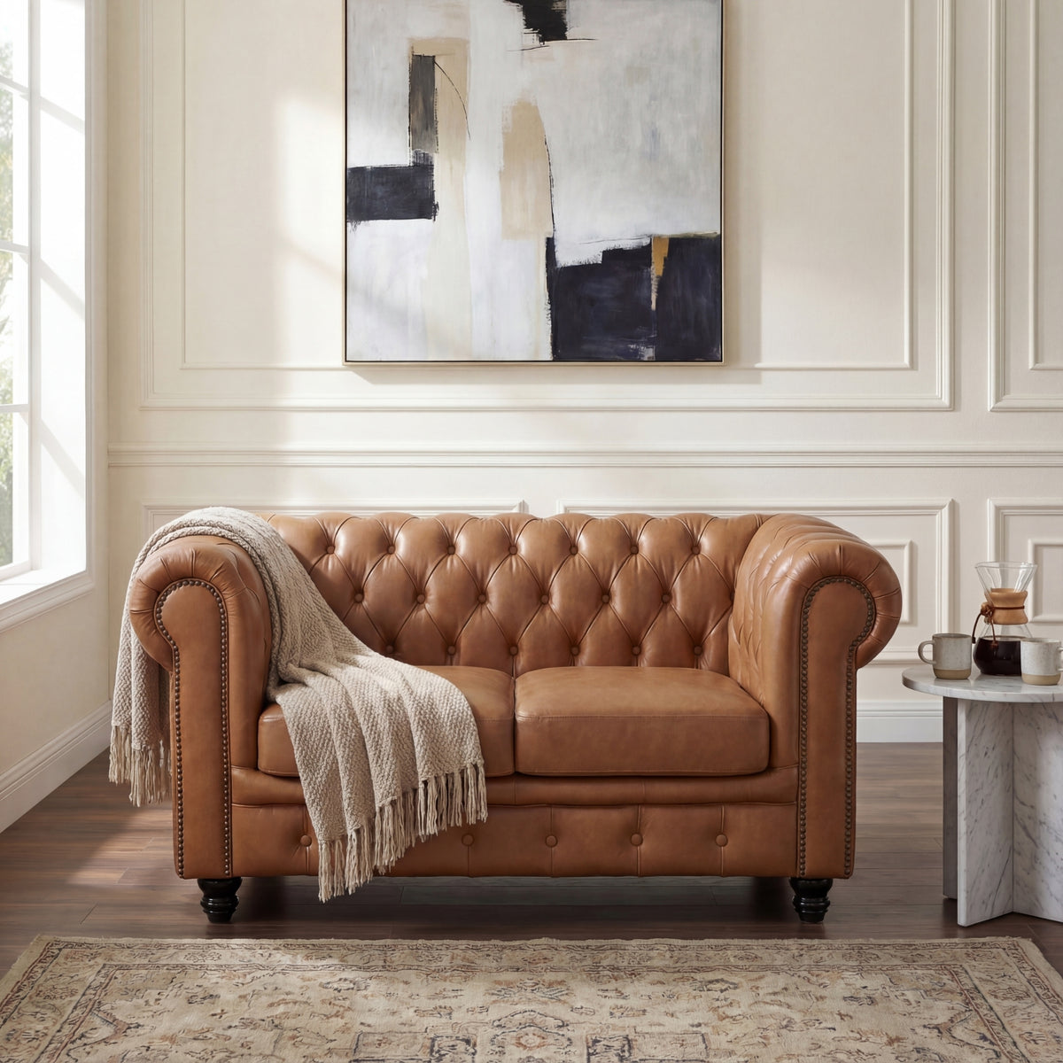 Alastair 2 Seater Sofa Lounge Genuine Leather Tan