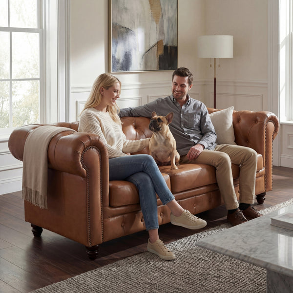 Alastair 3 Seater Sofa Lounge Genuine Leather Tan