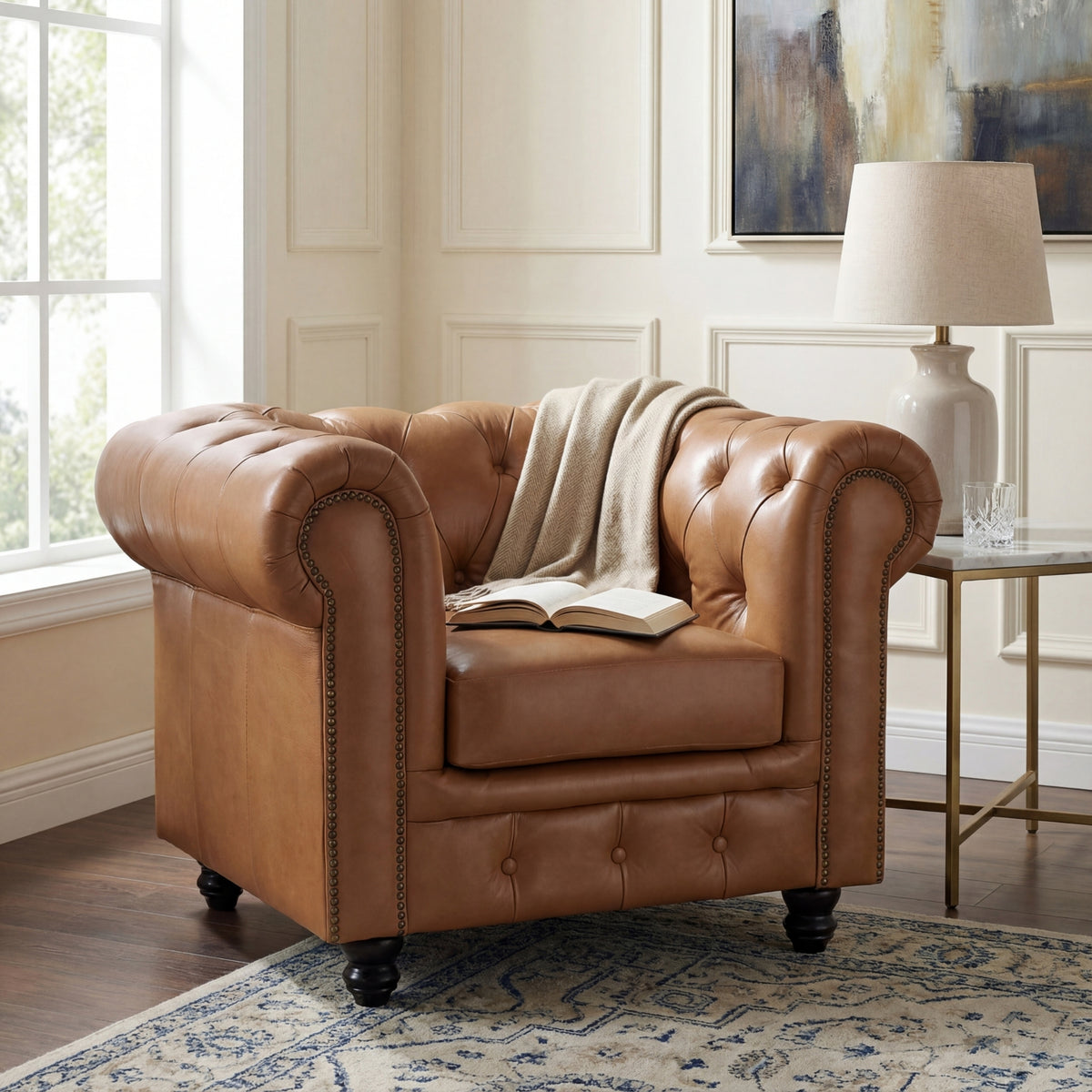 Alastair Armchair Single Seater Sofa Genuine Leather Tan