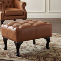 Alastair Ottoman Footstool Genuine Leather Tan