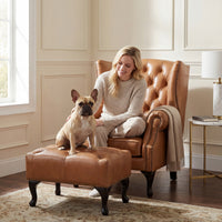 Alastair Winged Armchair Ottoman Footstool Sofa Leather Tan