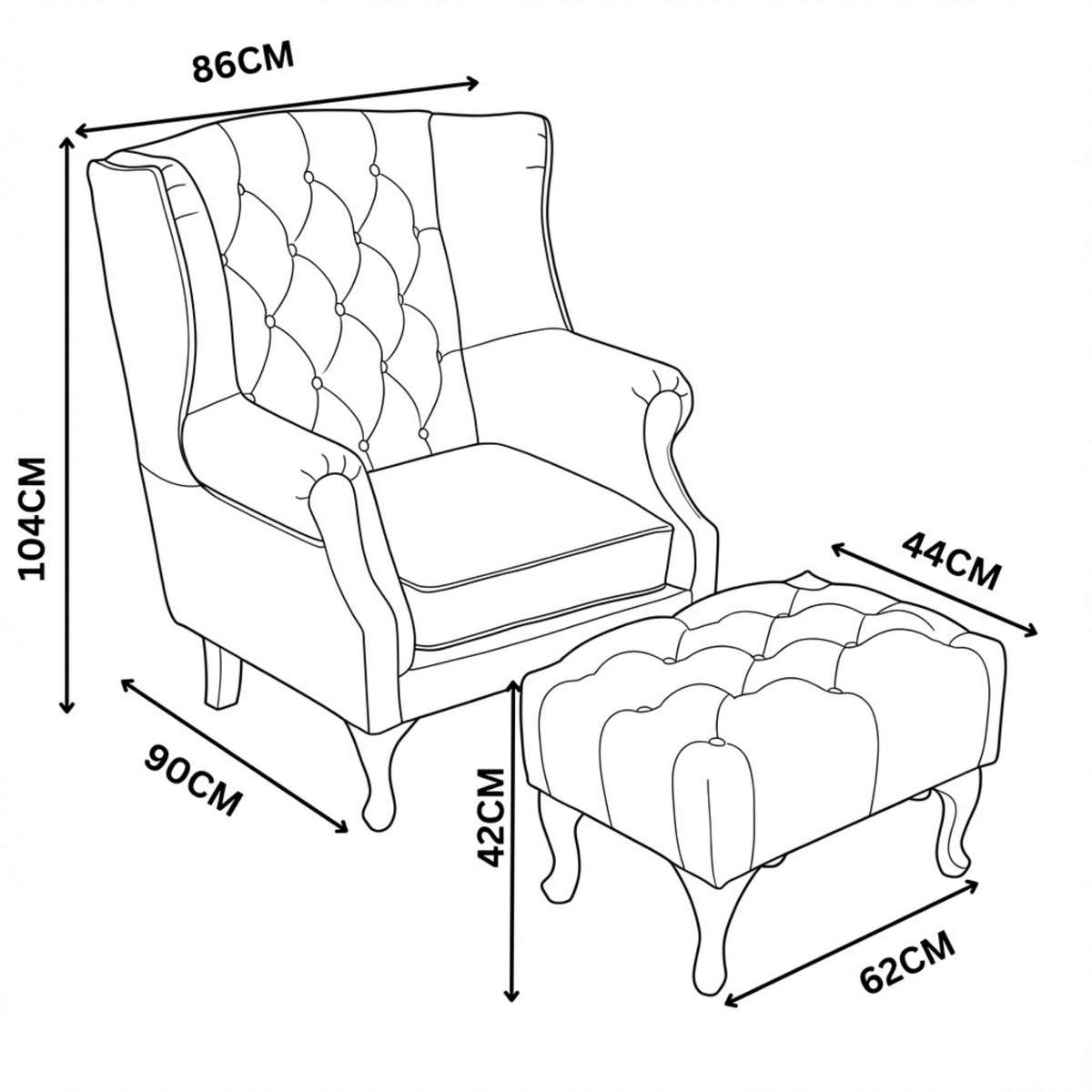 Alastair Winged Armchair Ottoman Footstool Sofa Leather Tan