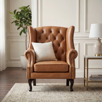 Alastair Winged Armchair Single Seater Sofa Genuine Leather Tan