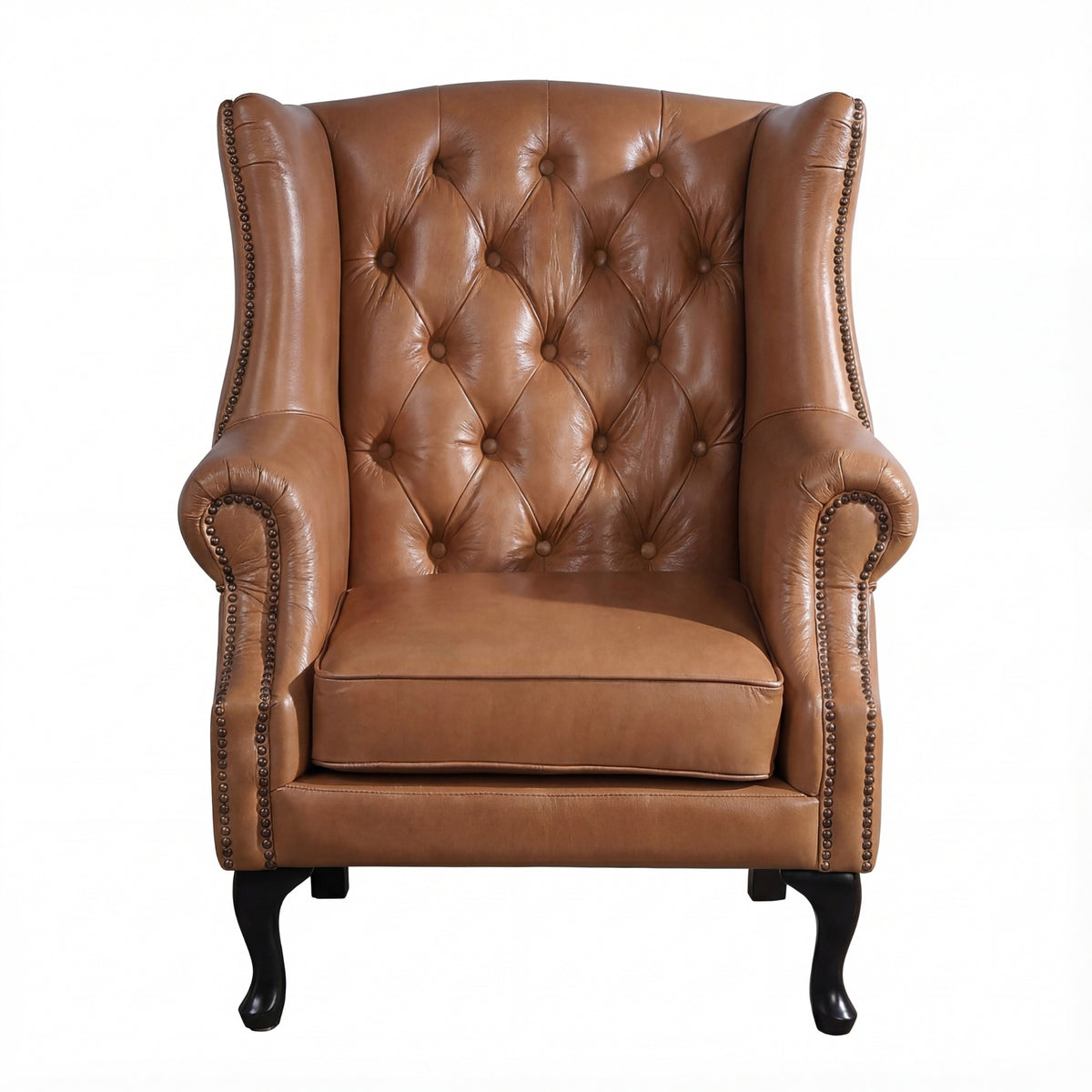 Alastair Winged Armchair Single Seater Sofa Genuine Leather Tan