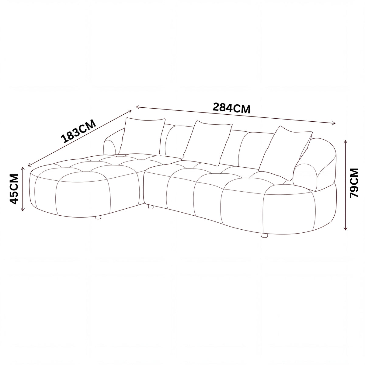 Alberto 2 Seater Sofa Lounge LHF Chaise Green