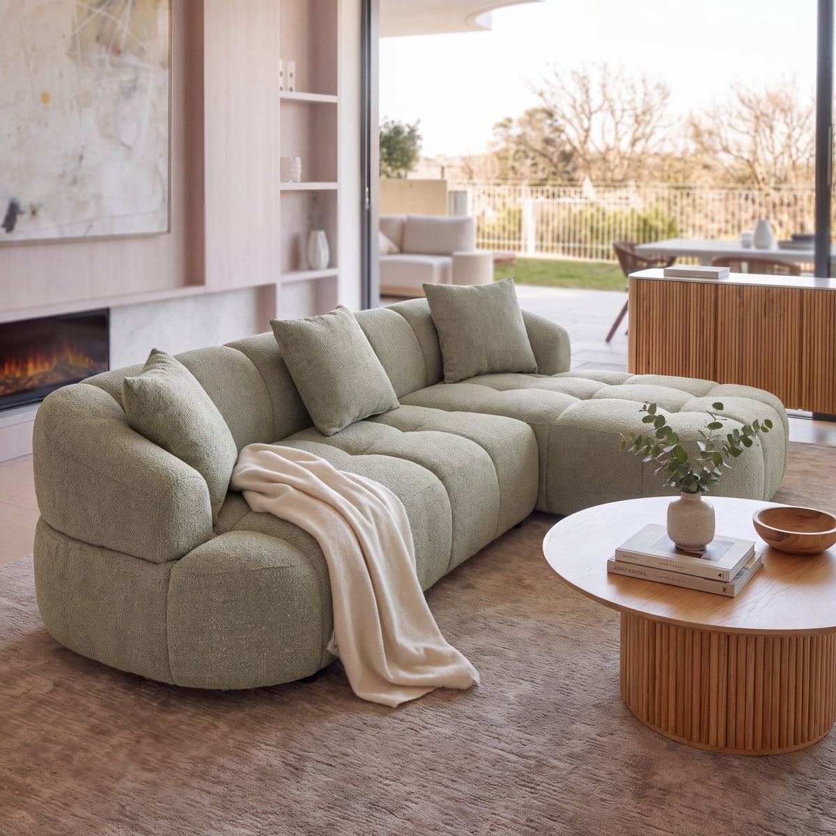 Alberto 2 Seater Sofa Lounge RHF Chaise Green