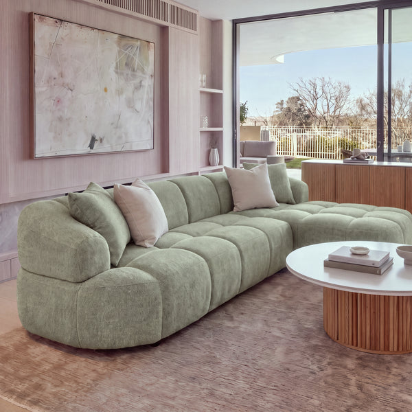 Alberto 2 Seater Sofa Lounge RHF Chaise Green