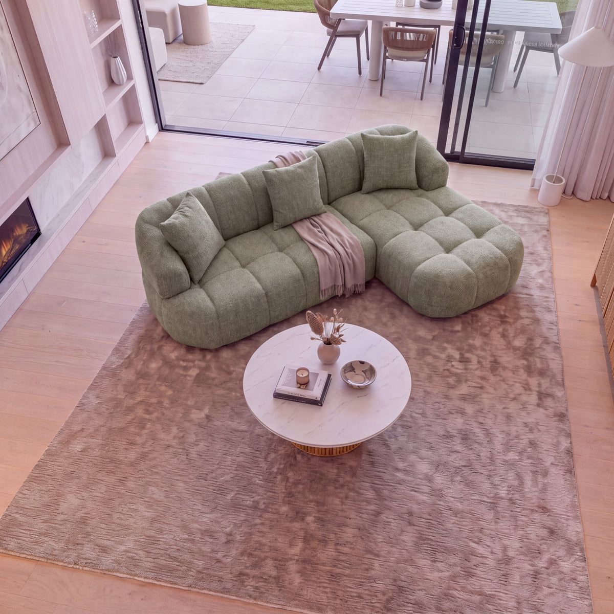 Alberto 2 Seater Sofa Lounge RHF Chaise Green
