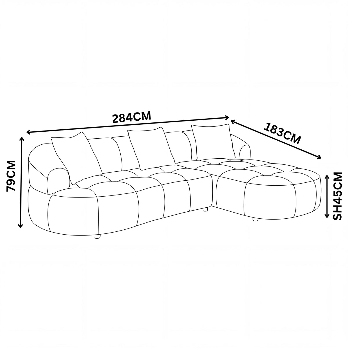 Alberto 2 Seater Sofa Lounge RHF Chaise Green