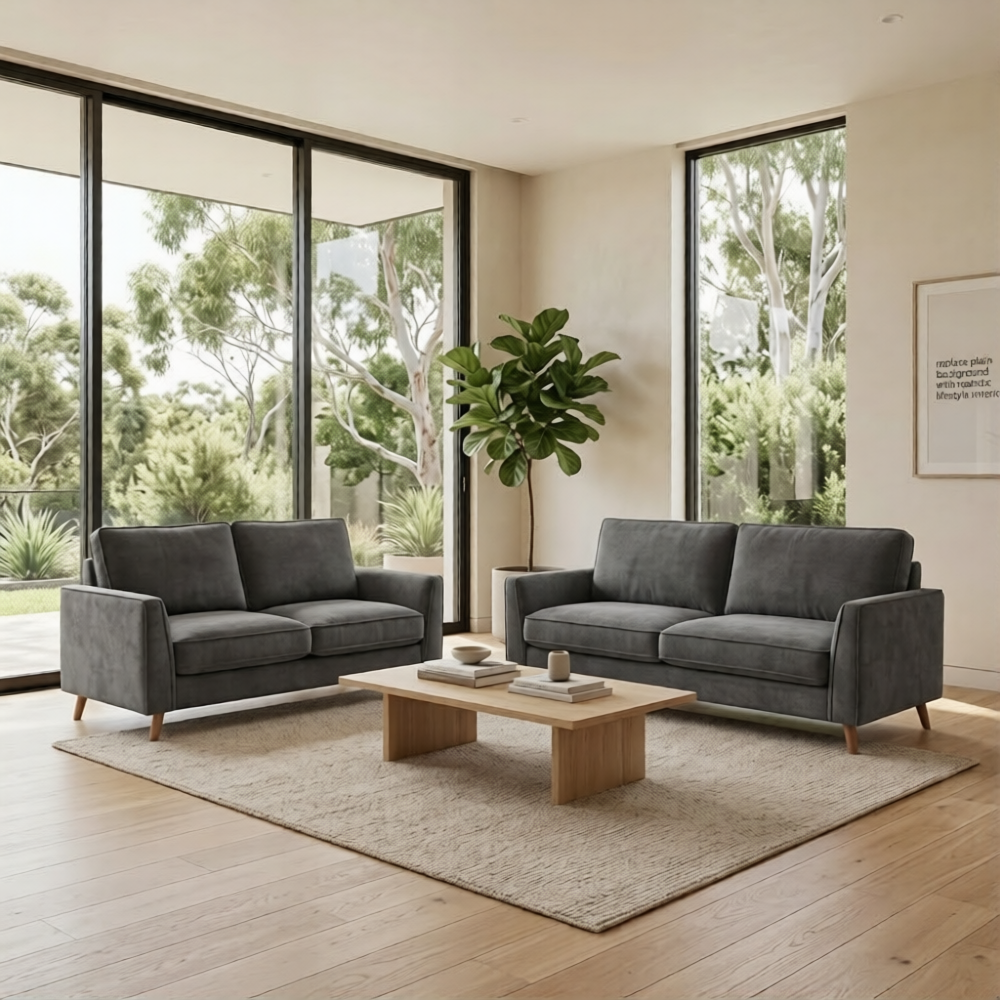 Alexa 3 + 2 Seater Set Fabric Sofa Anthracite Dark Grey