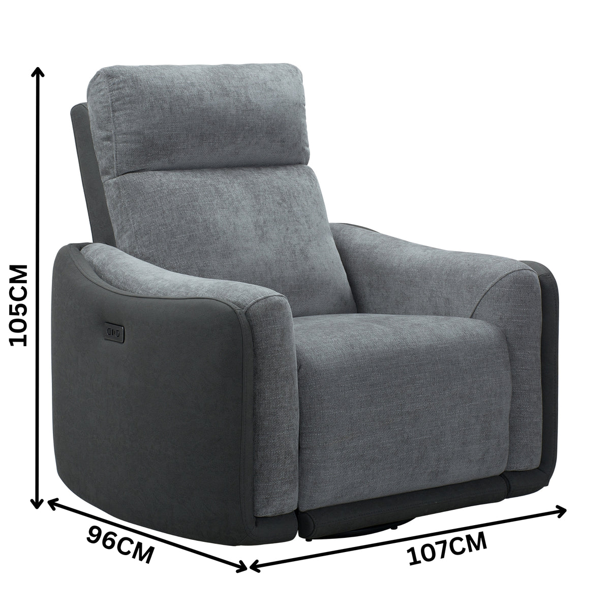 Alexios 1 Seater Fabric Electric Recliner Sofa Chair Lounge Grey