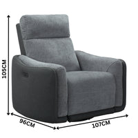 Alexios 1 Seater Fabric Electric Recliner Sofa Chair Lounge Grey