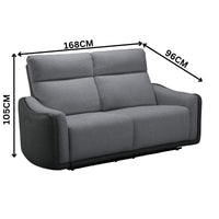Alexios 2 Seater Fabric Electric Recliner Sofa Lounge Grey