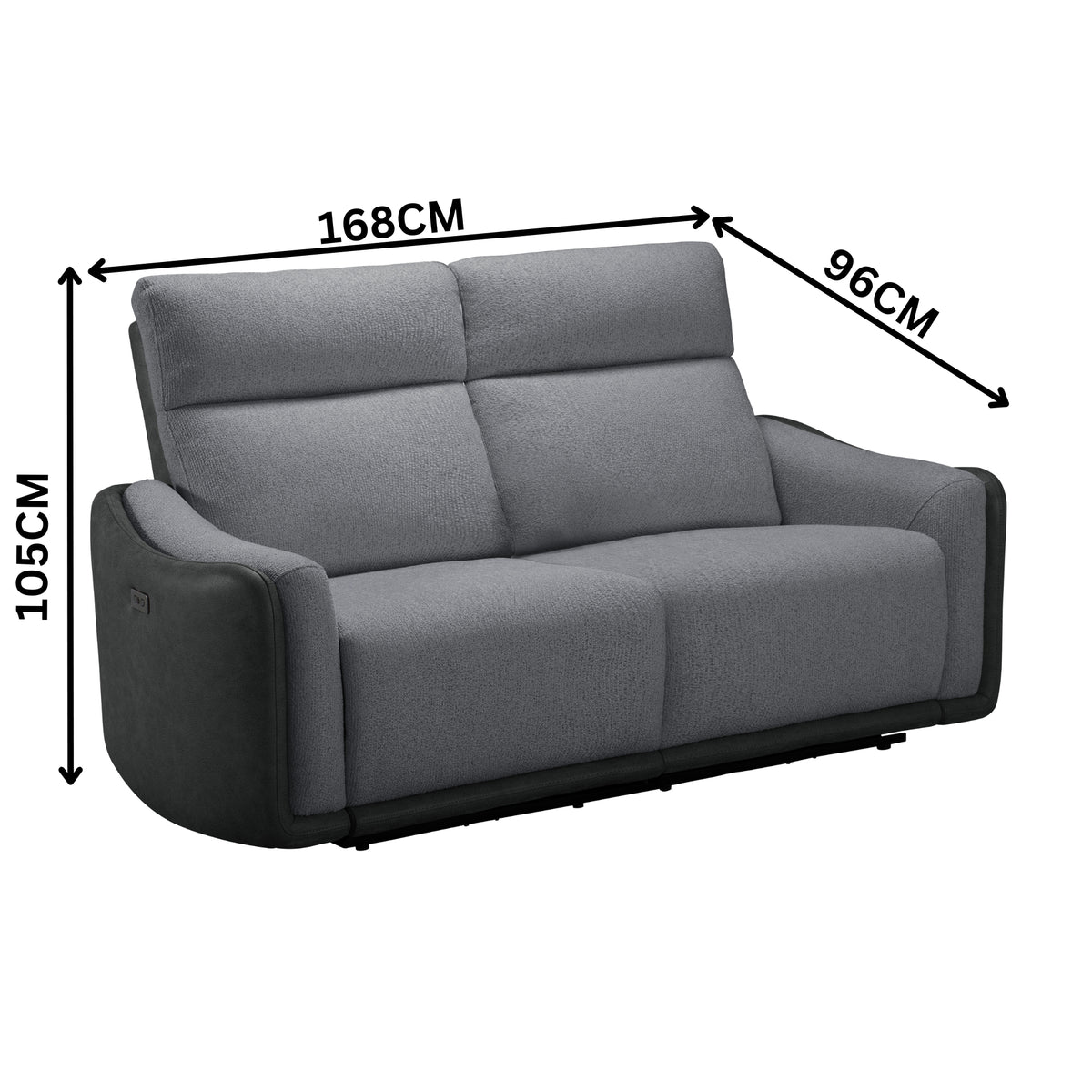 Alexios 2 Seater Fabric Electric Recliner Sofa Lounge Grey