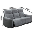 Alexios 3 Seater Fabric Electric Recliner Sofa Lounge Grey