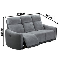 Alexios 3 Seater Fabric Electric Recliner Sofa Lounge Grey