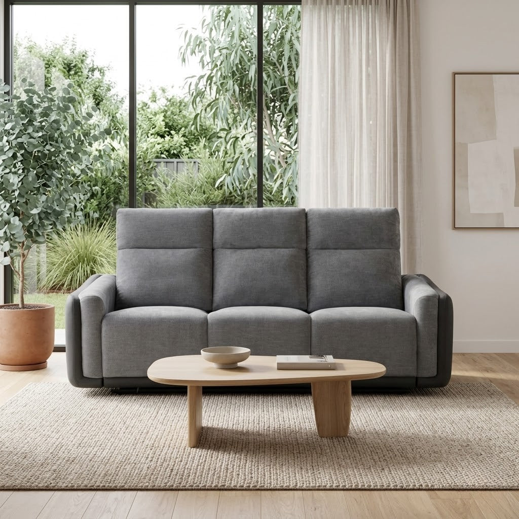 Alexios 3 Seater Fabric Electric Recliner Sofa Lounge Grey