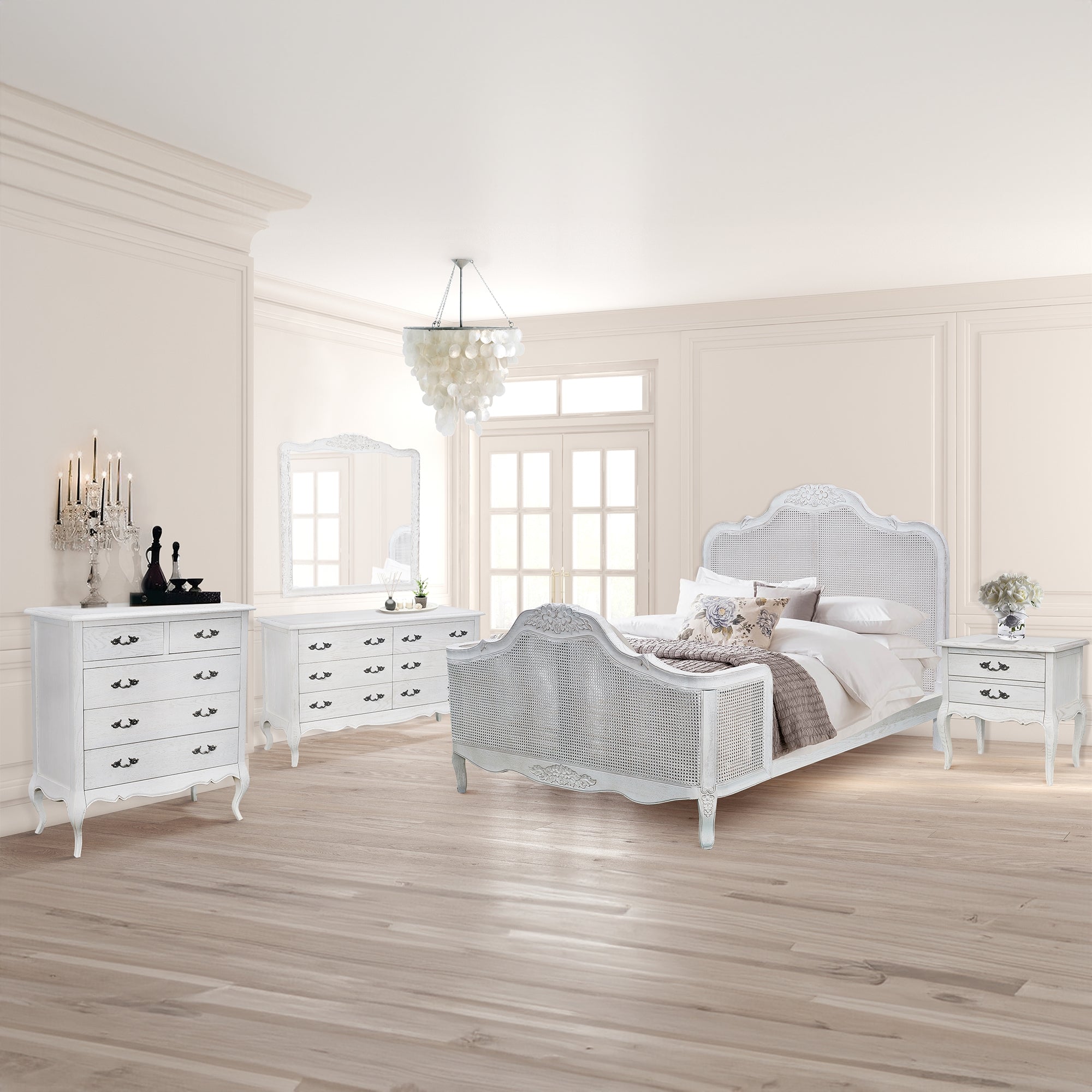 Alice 3pc Bedside Tallboy Set Antique White Divano Furniture