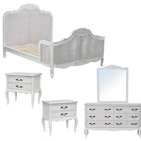 Alice 5pc Bed Frame Suite Bedside Dresser Package White King 