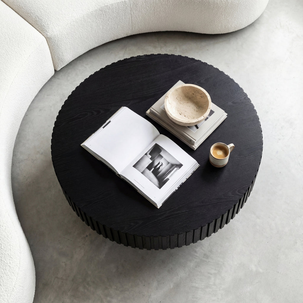 Alicia 100cm Wooden Round Coffee Table Black
