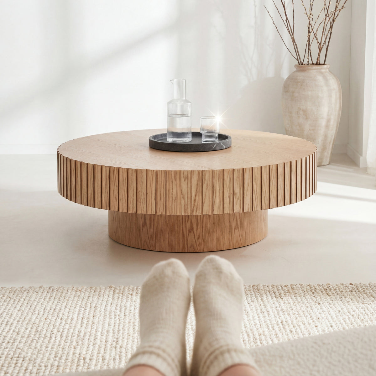 Alicia 100cm Wooden Round Coffee Table Natural