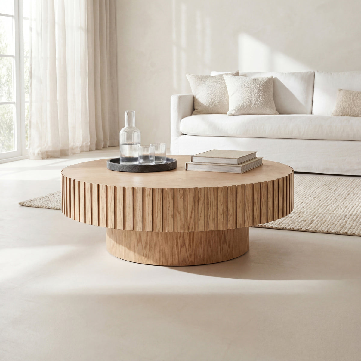 Alicia 100cm Wooden Round Coffee Table Natural