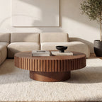 Alicia 100cm Wooden Round Coffee Table Walnut