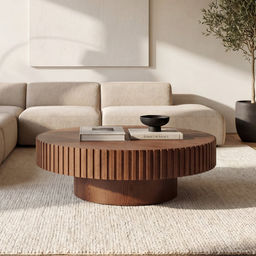 Alicia 100cm Wooden Round Coffee Table Walnut