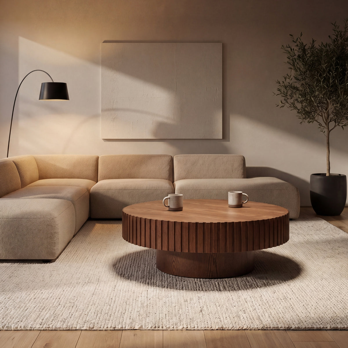 Alicia 100cm Wooden Round Coffee Table Walnut