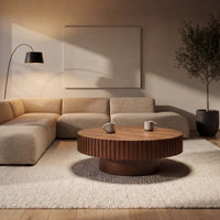 Alicia 100cm Wooden Round Coffee Table Walnut