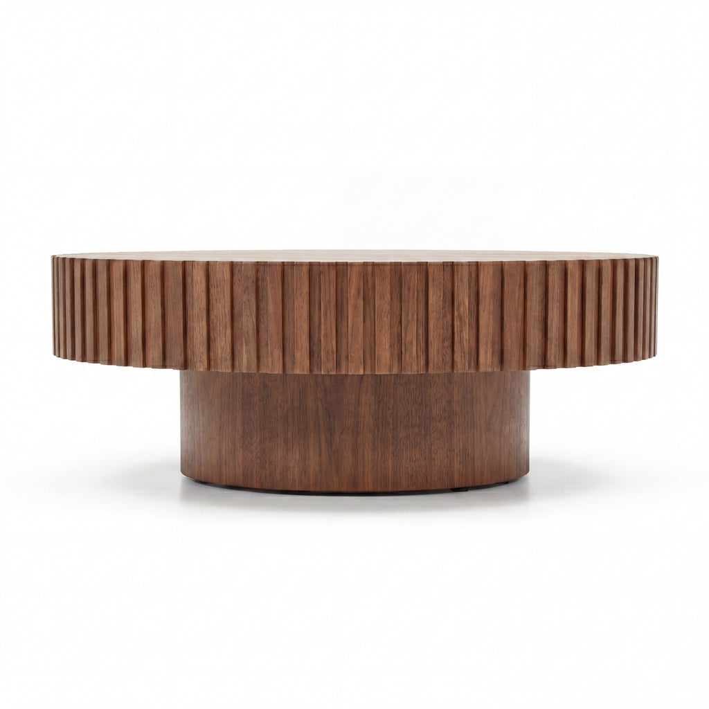 Alicia 100cm Wooden Round Coffee Table Walnut